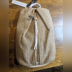 Aimee Kestenberg Tamitha Raffia Mini Backpack  Cream Leather Trim W/ Dustbag NWT